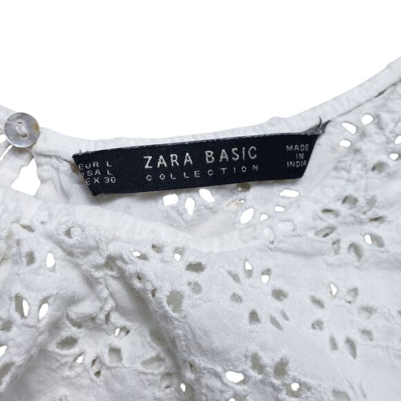 Zara Peplum Eyelet Top Womens Large White Blouse Sleeveless Floral Lace Boho - Picture 4 of 8